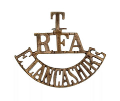 T R.F.A E.Lancashire Shoulder Title Brass Metal