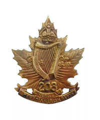 208th Overseas Canadian Irish Battalion Cap Badge Brass Metal