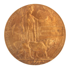 WW1 Memorial Plaque Muhammad Yar Original