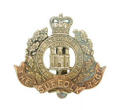Queens Crown The Suffolk Regiment Cap Badge Bi metal