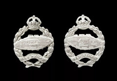 Royal Tank Regiment Collar Badges Pair Hallmarked Silver