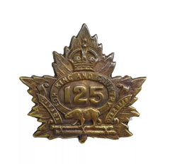125th Canadian Overseas Battalion Cap Badge Brass Metal