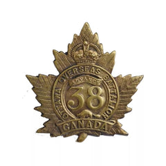 38th Canadian Ottawa Overseas Battalion Cap Badge Brass Metal