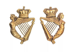 Royal Irish Hussars Collar Badges Pair Brass Metal