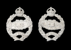 Royal Tank Regiment Collar Badges Pair Hallmarked Silver