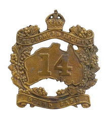14th Australian Prahran Regiment Cap Badge Brass Metal