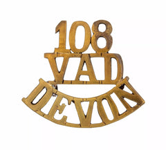 108 Voluntary Aid Detachment Devon Shoulder Title Brass Metal