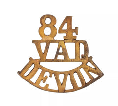 84 Voluntary Aid Detachment Devon Shoulder Title Brass Metal