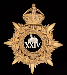 Kings Crown The 24TH 2ND Warwickshire Regiment Blue Cloth Officers Helmet Plate