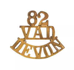 82 Voluntary Aid Detachment Devon Shoulder Title Brass Metal