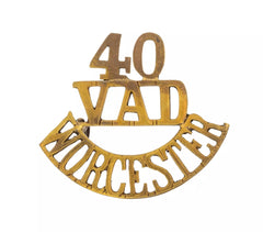 40 Voluntary Aid Detachment Worcester Shoulder Title Brass Metal