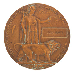 WW1 Memorial Plaque John Eadie Original