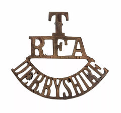 T R.F.A Derbyshire Shoulder Title Brass Metal