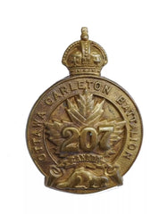 207th Canadian Ottawa Carleton Battalion Cap Badge Brass Metal