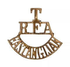 T R.F.A Eastanglian Shoulder Title Brass Metal