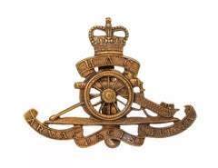 Queens Crown Royal Artillery HAC Cap Badge Brass Metal