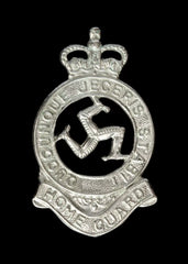 Queens Crown Isle of Man Home Guard Cap Badge Hallmarked Silver