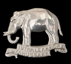 19th Alexandra P.W.O Hussars Two Scroll Cap Badge White Metal