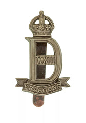 22nd Dragoons Cap Badge White Metal K.C