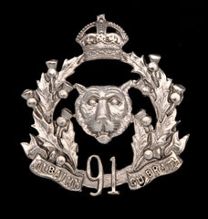 91st Canadian Highlanders Cap Badge Hallmarked Silver