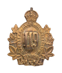 119th Overseas Algoma Battalion Canadian Cap Badge Brass Metal