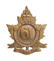 61st Canadian Winnipeg Overseas Battalion Cap Badge Brass Metal