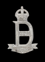 22nd Dragoons Cap Badge White Metal K.C Hallmarked Silver