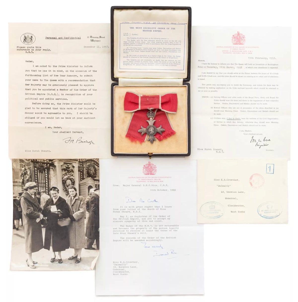 Elizabeth II MBE (Civil) Breast Badge to MISS NORAH SHERD In Case & Ephemera