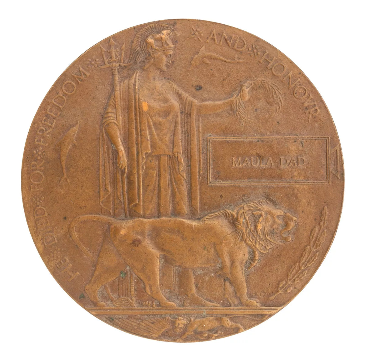 WW1 Memorial Plaque Maula Dad Original