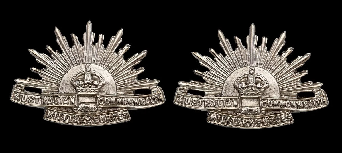 Australian Commonwealth Military Forces Collar Badges Hallmarked Silver