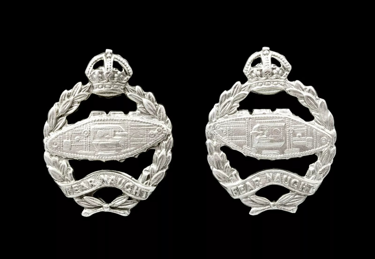 Royal Tank Regiment Collar Badges Pair Hallmarked Silver