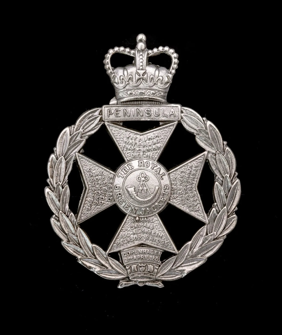 Queens Crown Royal Green Jackets Cap Badge Hallmarked Silver