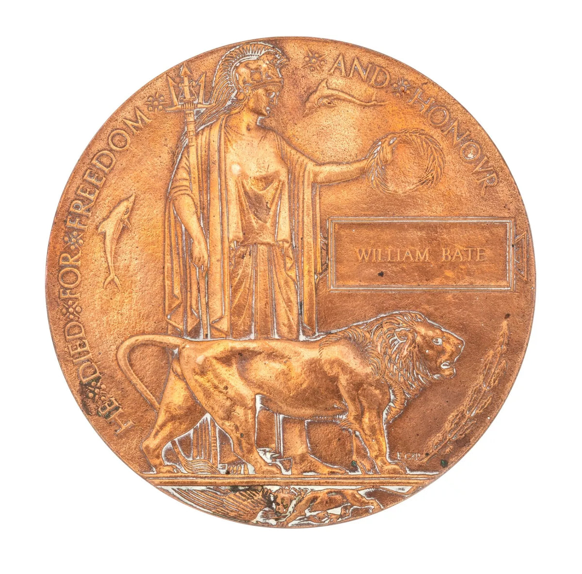 WW1 Memorial Plaque William Bate Original