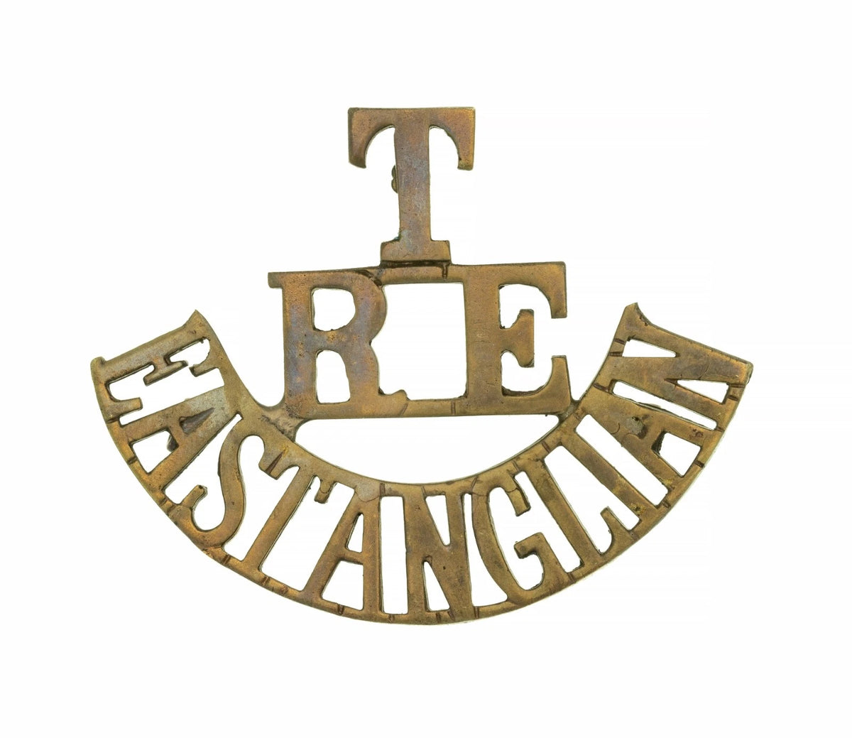 T R.E East Anglian Shoulder Title Brass Metal