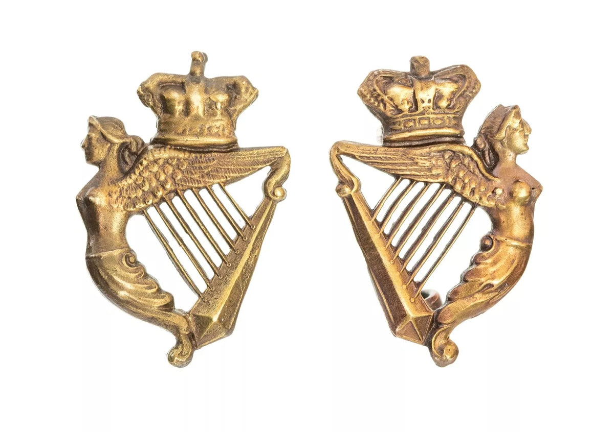 Royal Irish Hussars Collar Badges Pair Brass Metal
