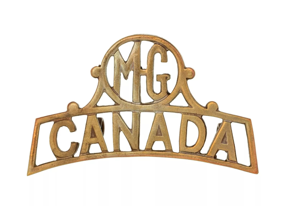 Machine Gun Canadian Shoulder Title Brass Metal
