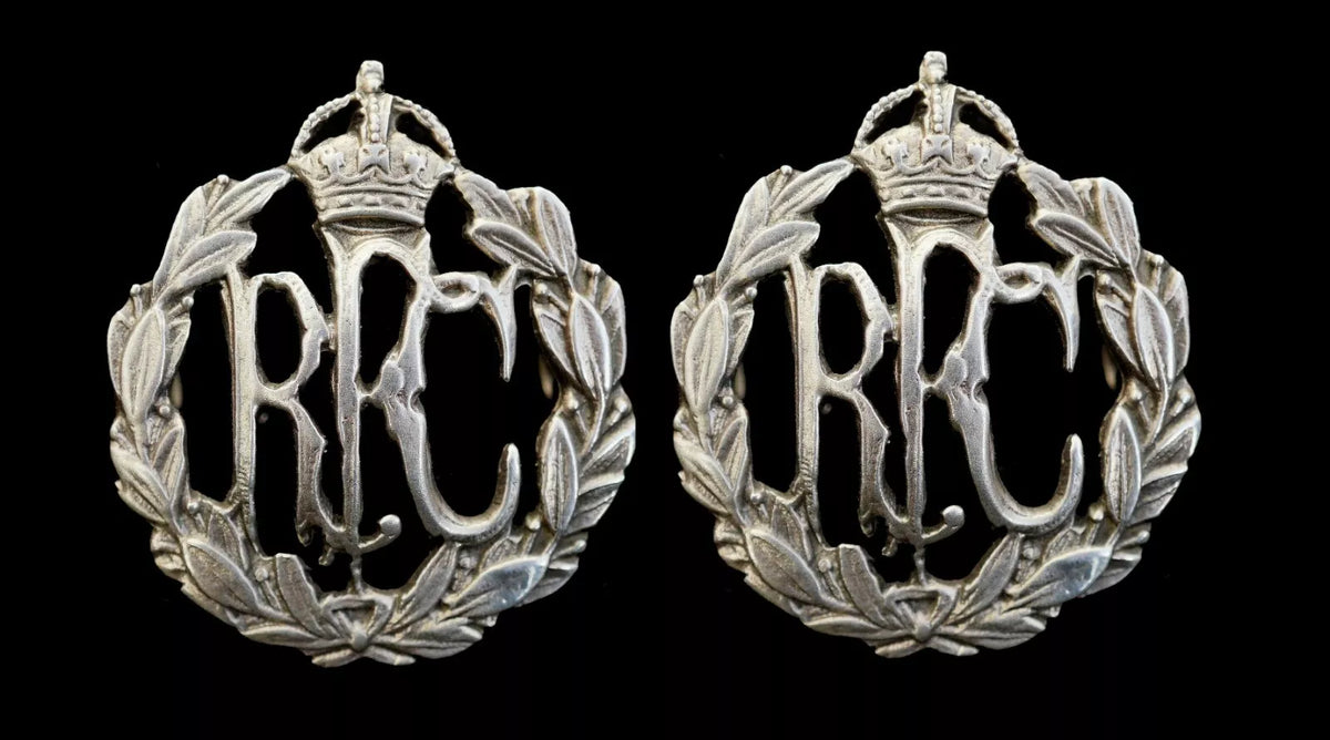 Royal Flying Corps Collar Badges Pair Hallmarked Silver