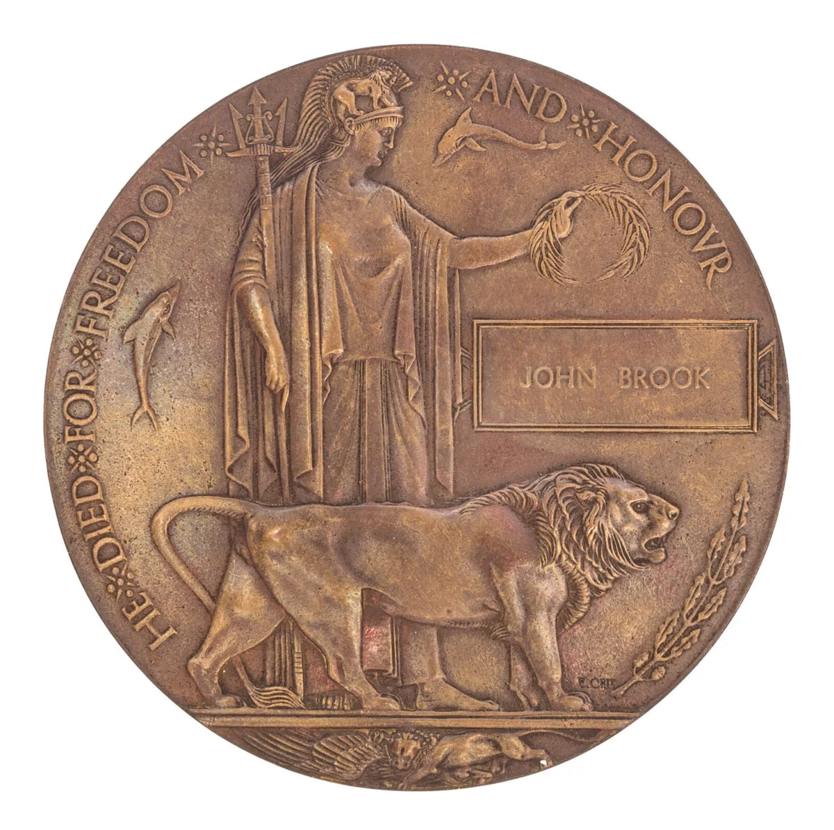 WW1 Memorial Plaque John Brook Original