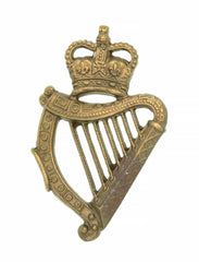 Queens Crown 18th London Irish Large Harp Badge Brass Metal