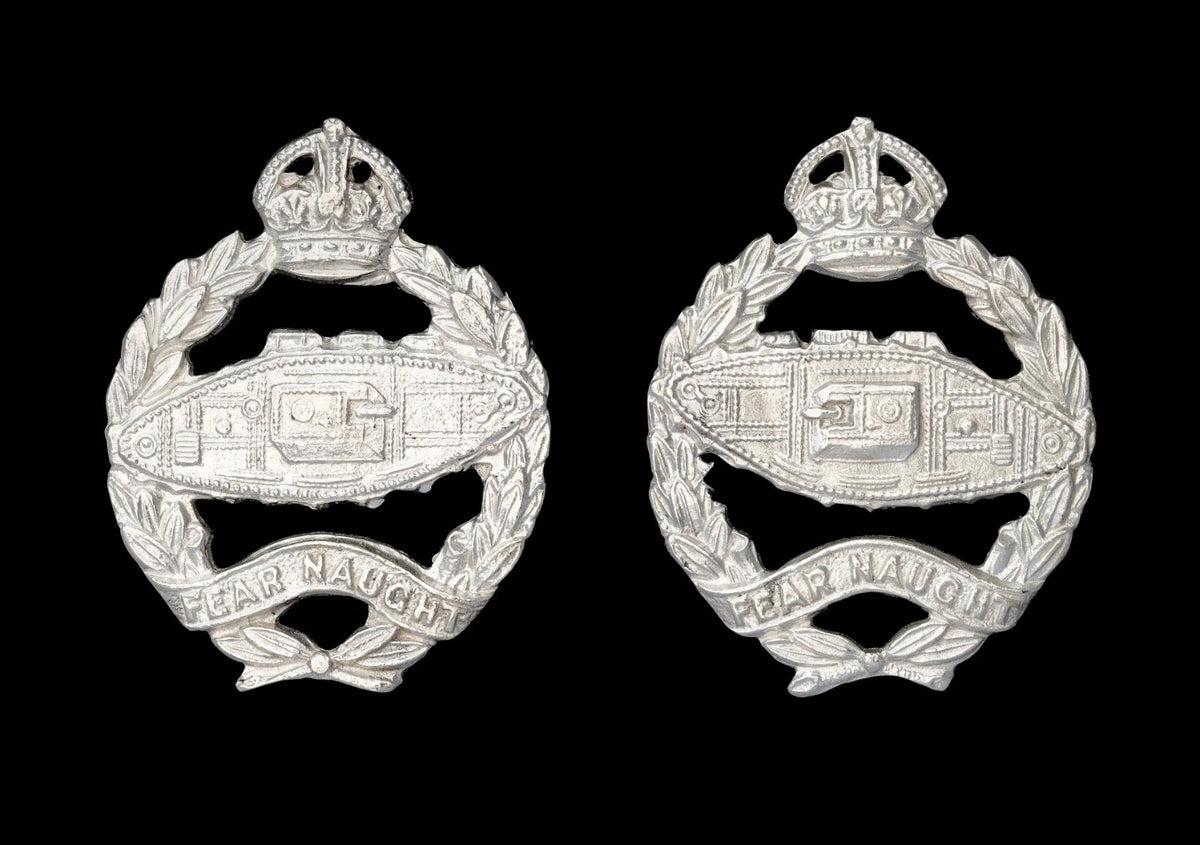 Royal Tank Regiment Collar Badges Pair Hallmarked Silver