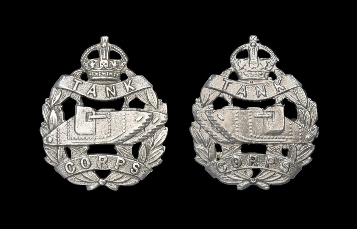Tank Corps Collar Badges Pair Hallmarked Silver