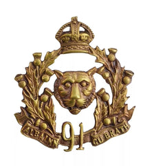 91st Canadian Highlanders Cap Badge Brass Metal