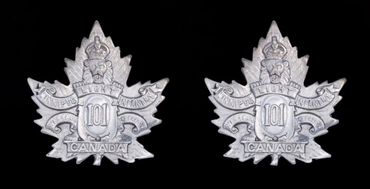 101st Canadian Winnipeg Light Infantry Battalion Collar Badges Hallmarked Silver
