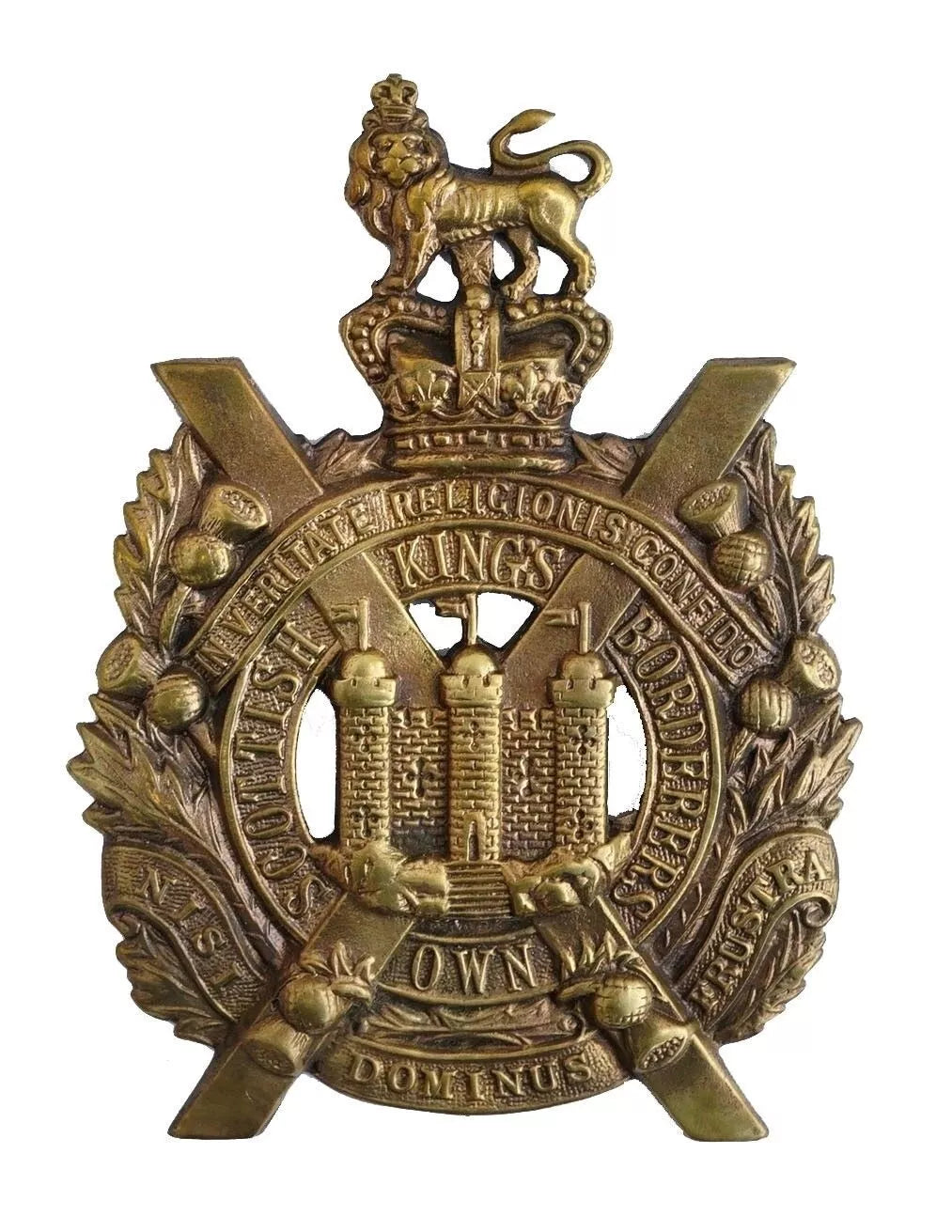 Kings Own Scottish Borders Cap Badge Brass Metal