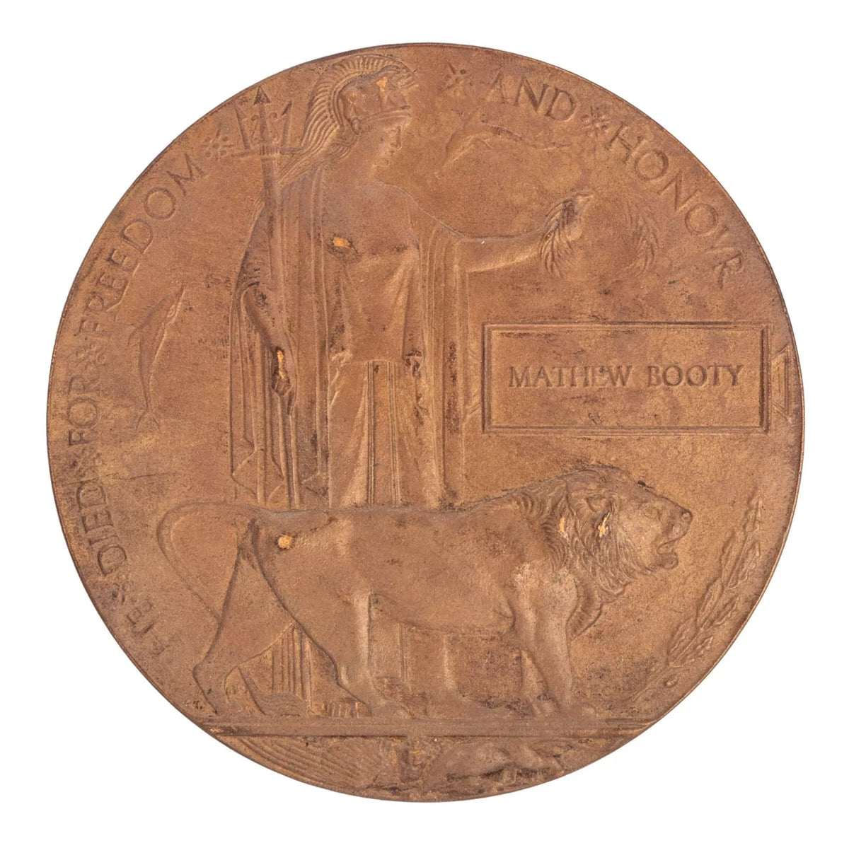 WW1 Memorial Plaque Mathew Booty Original