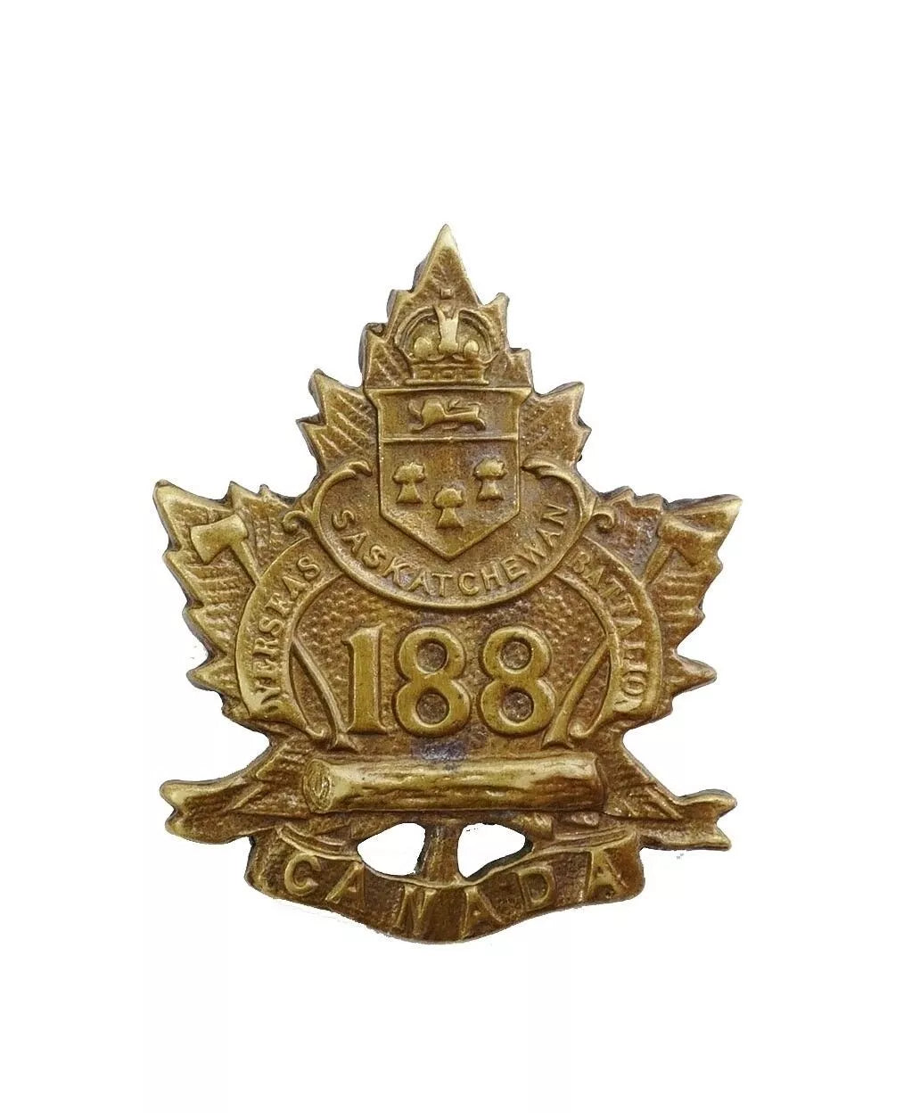 188th Overseas Saskatchewan Canadian Cap Badge Brass metal