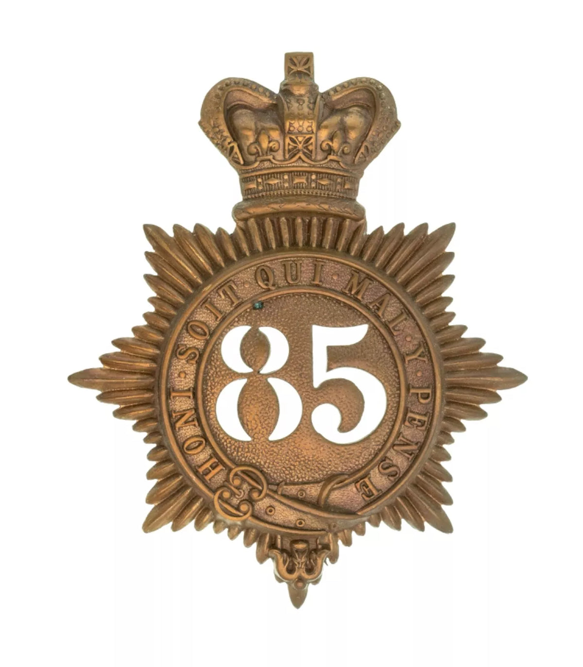 85th Shropshire Light Infantry 2nd Battalion Quilted Shako Plate Brass Metal