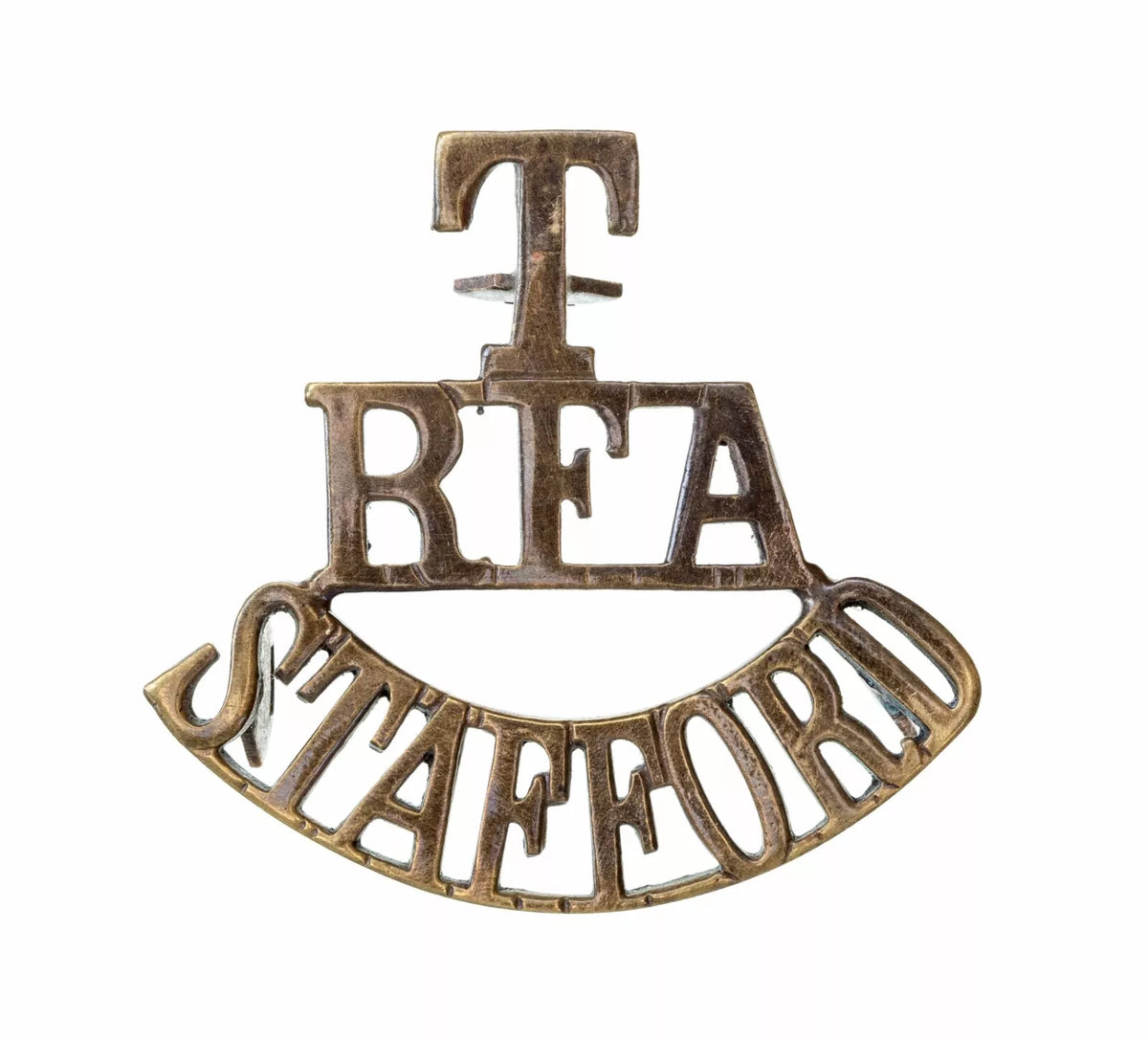 T R.F.A Stafford Shoulder Title Brass Metal