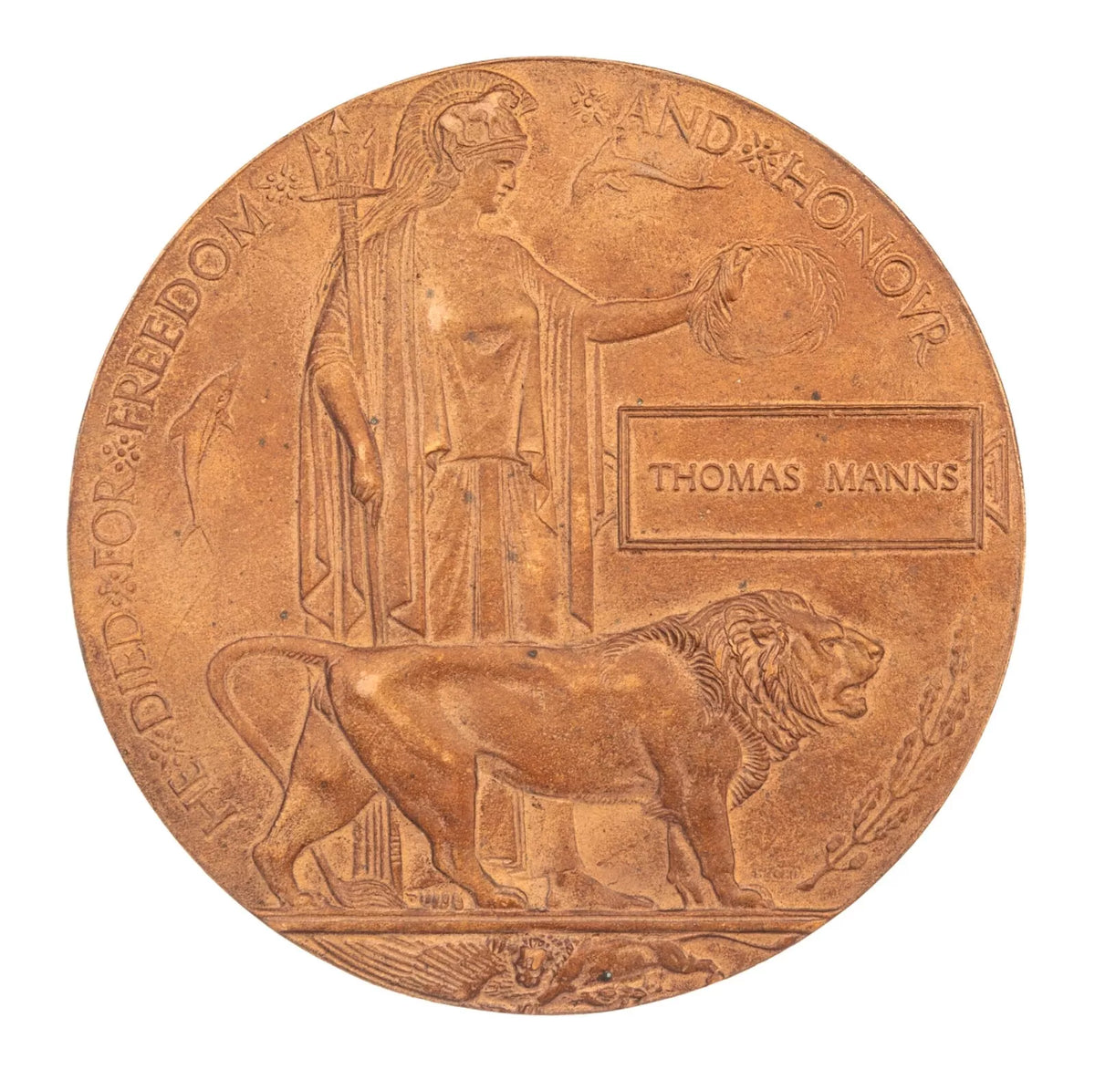 WW1 Memorial Plaque Thomas Manns Original