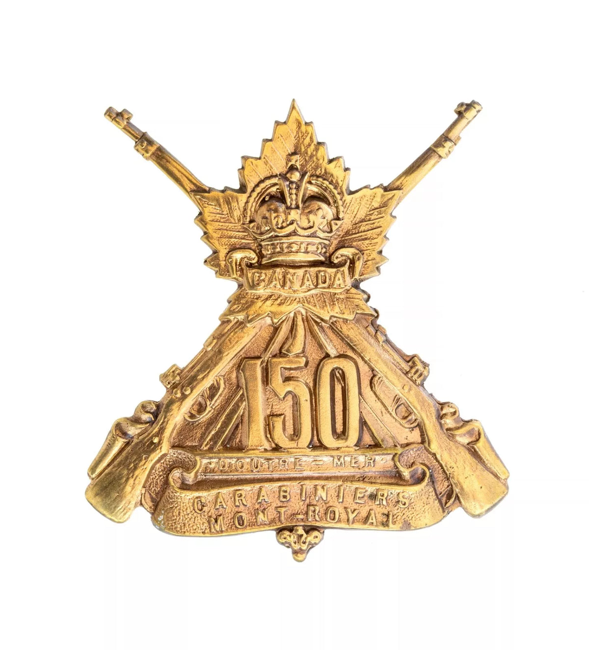 150th Canadian Carabiniers Mont Royal CEF Cap Badge Brass Metal